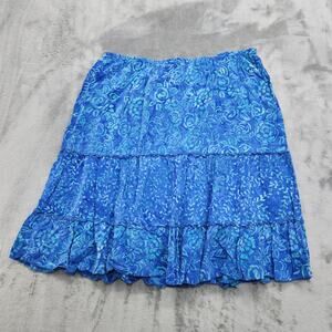 Nomadic Traders Skirt Womens L Blue Flowy Tiered Pull On A-Line Rayon Beach